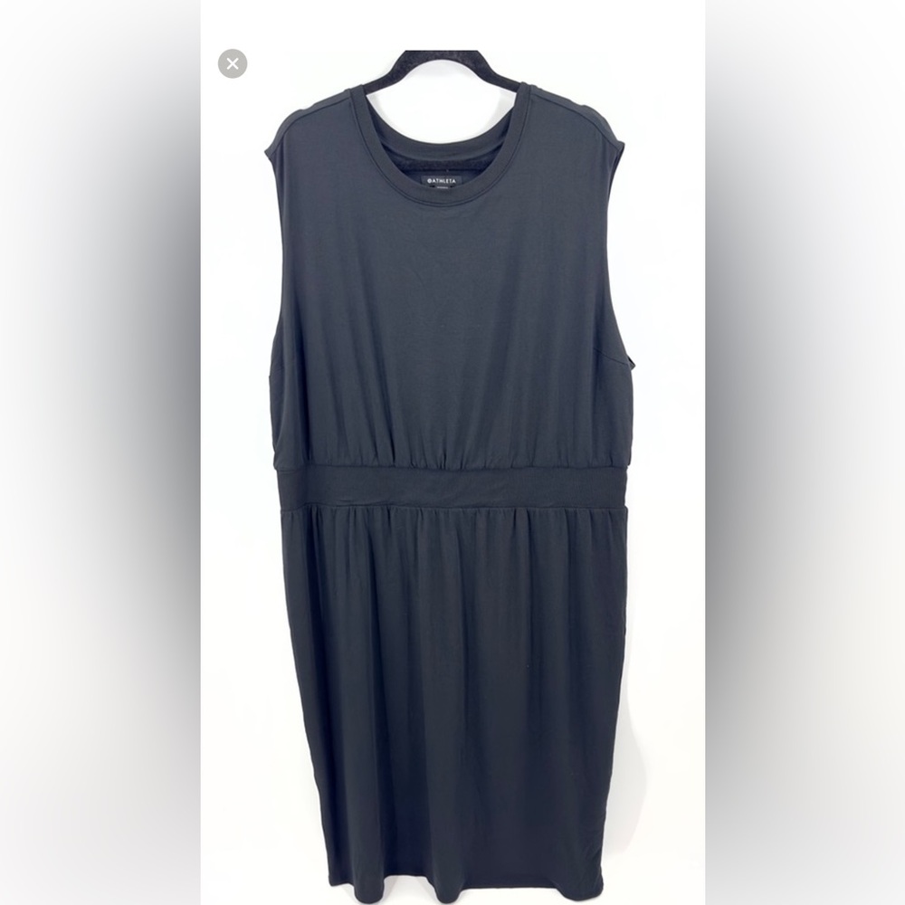 Athleta Womens Santorini Cinch Dress Size 2X Midi Stretch Athletic Black Modal